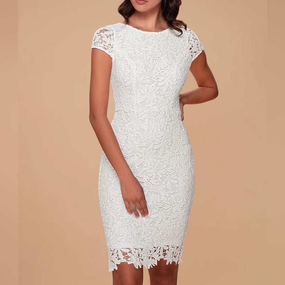Lacy White Bodycon City Hall Wedding Dress